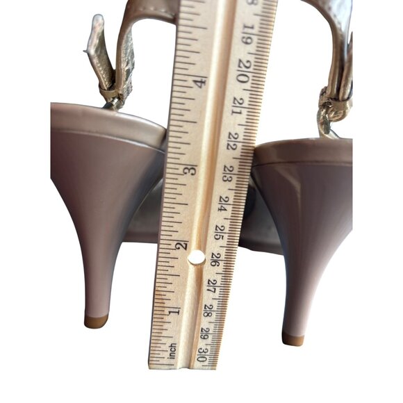 Nine West Sharina Nude Slingback Heels 9M 3" Heel Faux Patent Leather & Suede - Picture 6 of 11